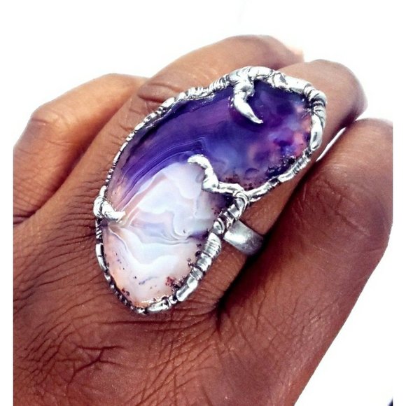 Gothic purple agate crystal statement ring - Picture 5 of 12